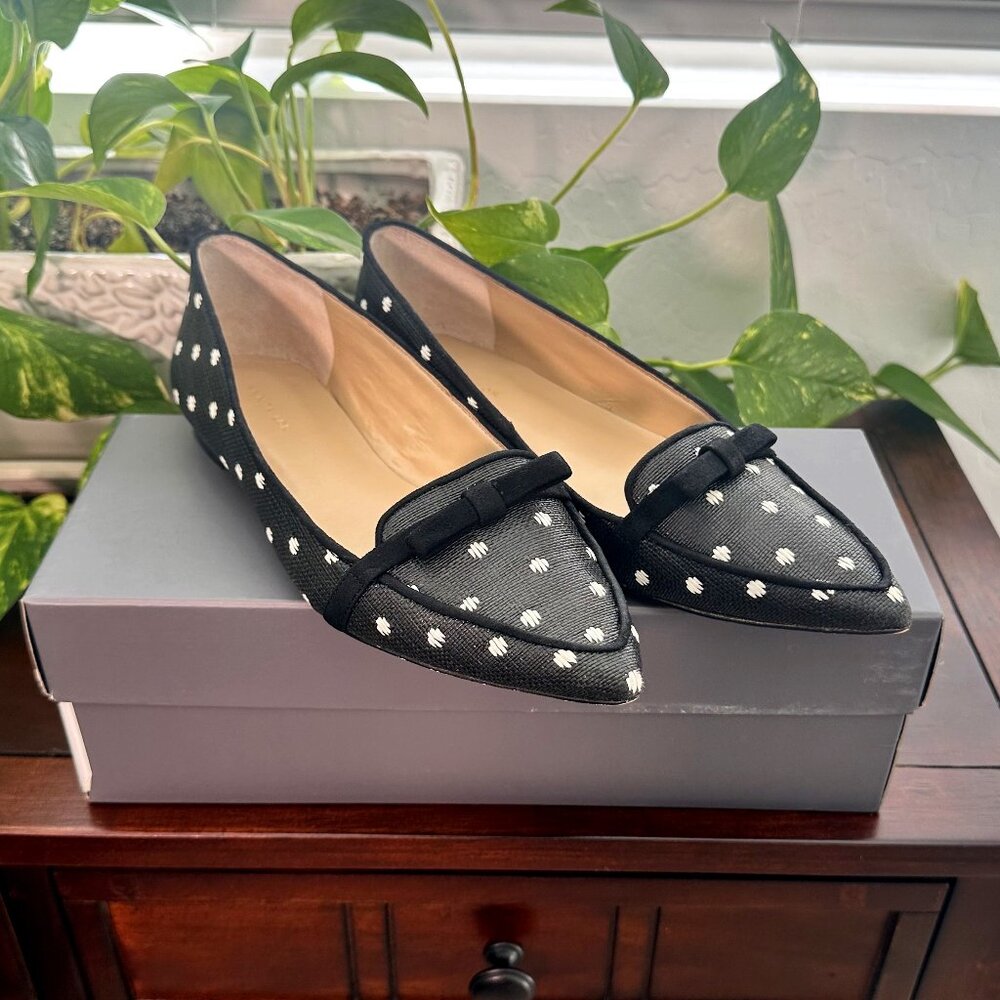 Ann Taylor - Althea - Polka Dot Bow Flats/Loafers - Black (6.5) Gently used